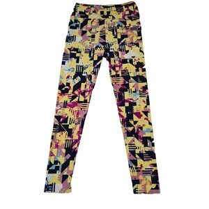 Lularoe‎ Womens Leggings OS One Size Navy Blue Yellow Pink Geometric